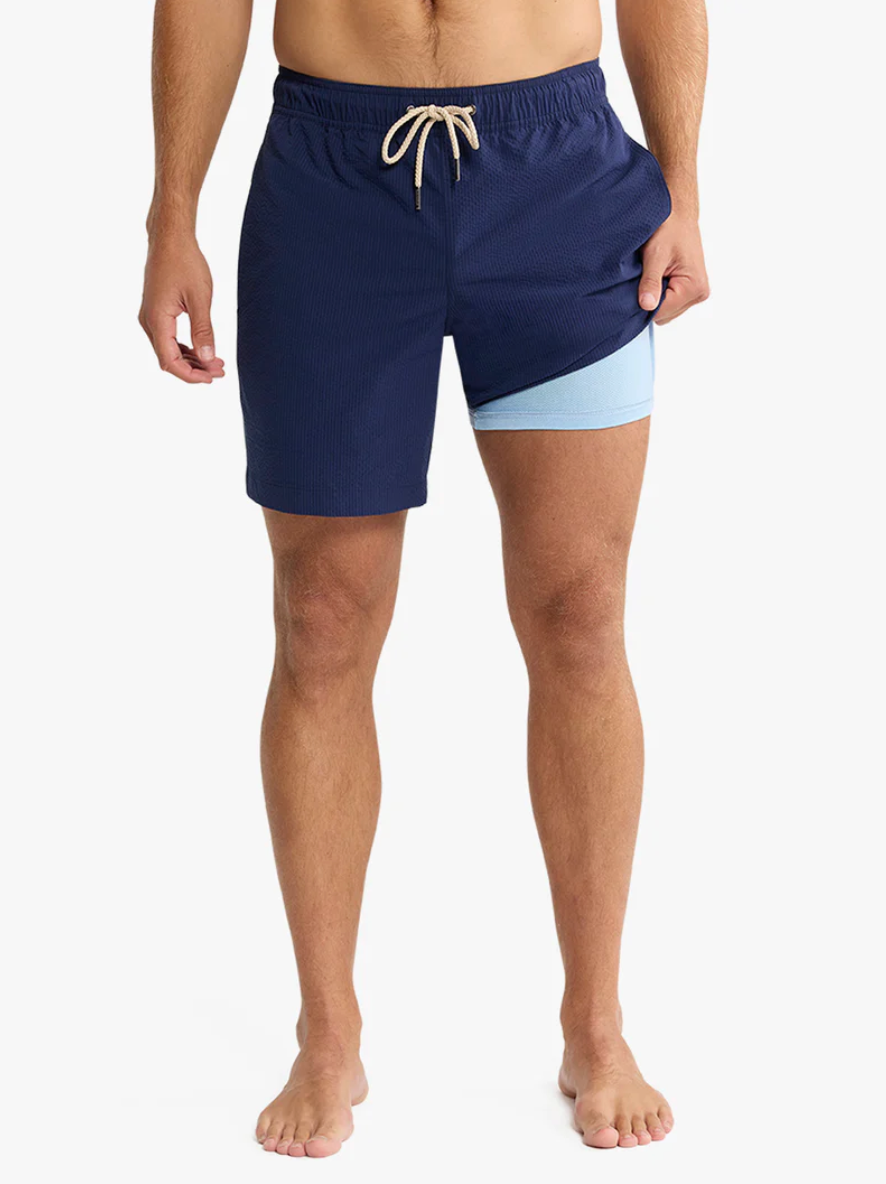 Navy Seersucker Bayberry Men's Trunks