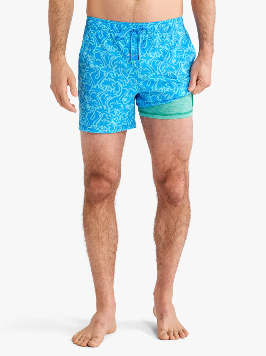 Turquoise Cut Out Palm Bungalow Men's Trunks