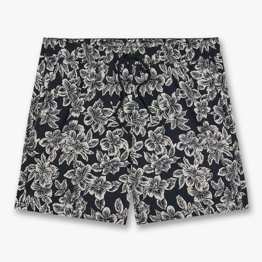 Black Hibiscus Bungalow Men's Trunks