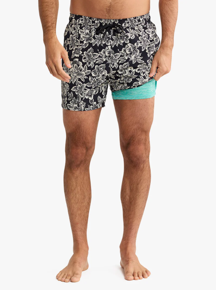 Black Hibiscus Bungalow Men's Trunks
