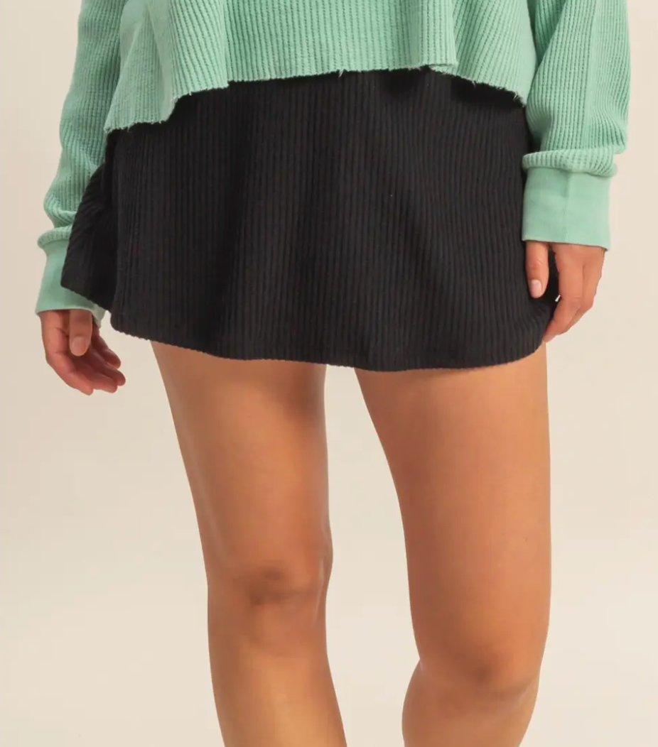 Black Noa Ribbed Mini Skort