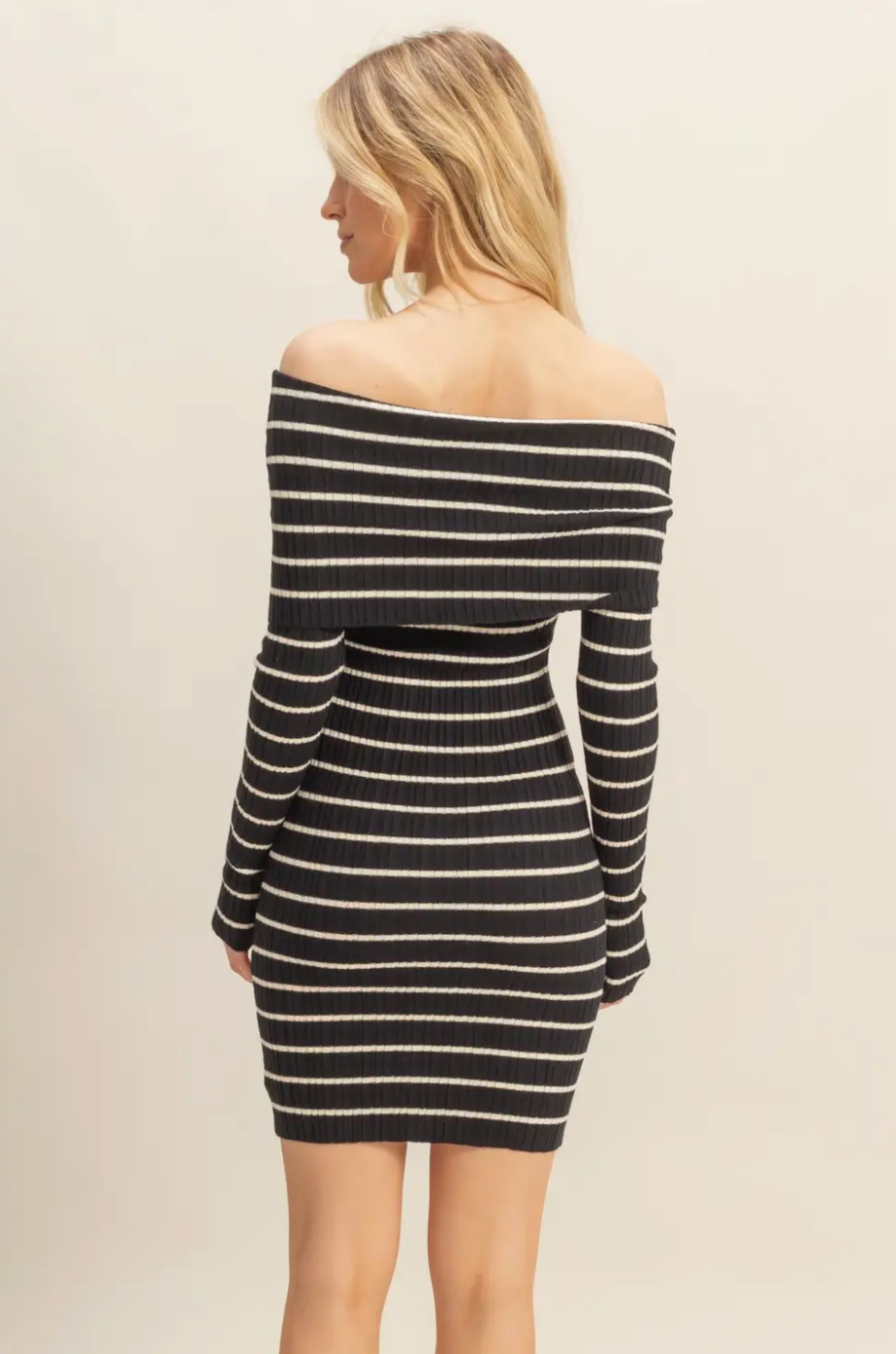 Black and White Sloane Off Should Stripe Knit Dress