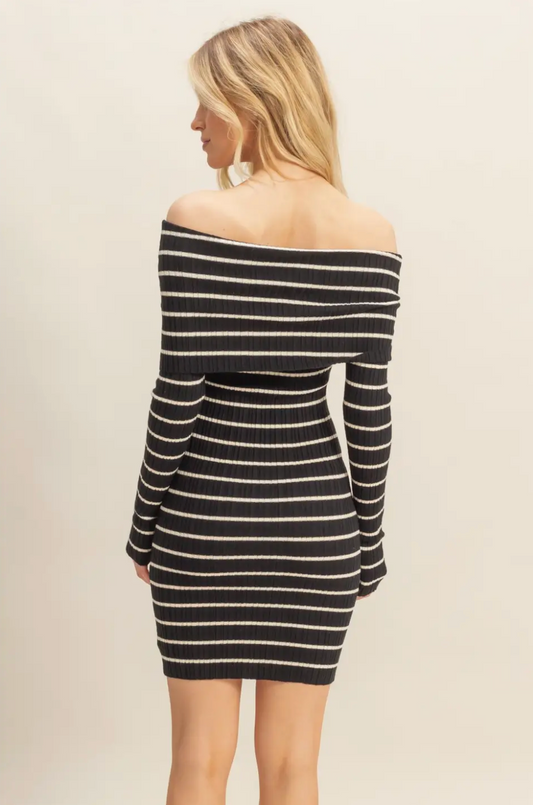 Black and White Sloane Off Should Stripe Knit Dress