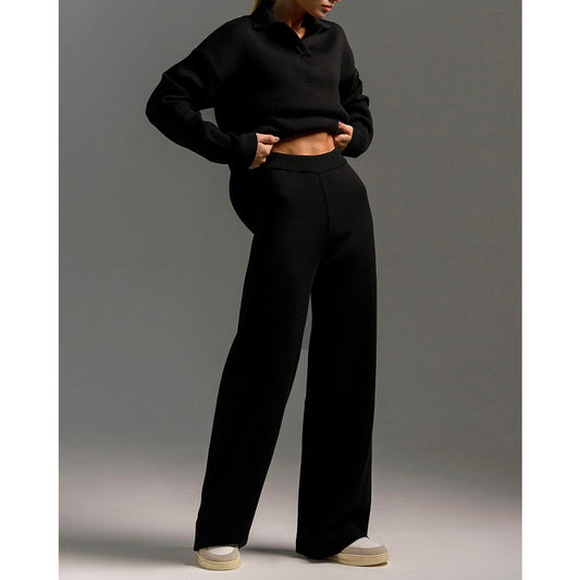 Black Long Sleeve Top and Pants Sweater Set