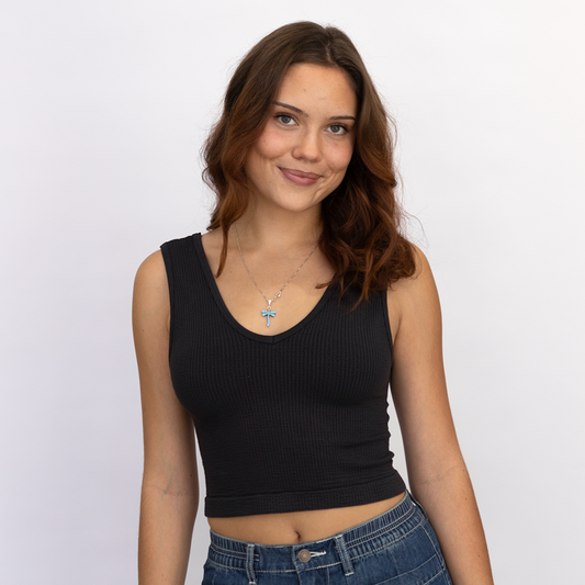 Black Seamless U/V Neck Reversible Tank Top