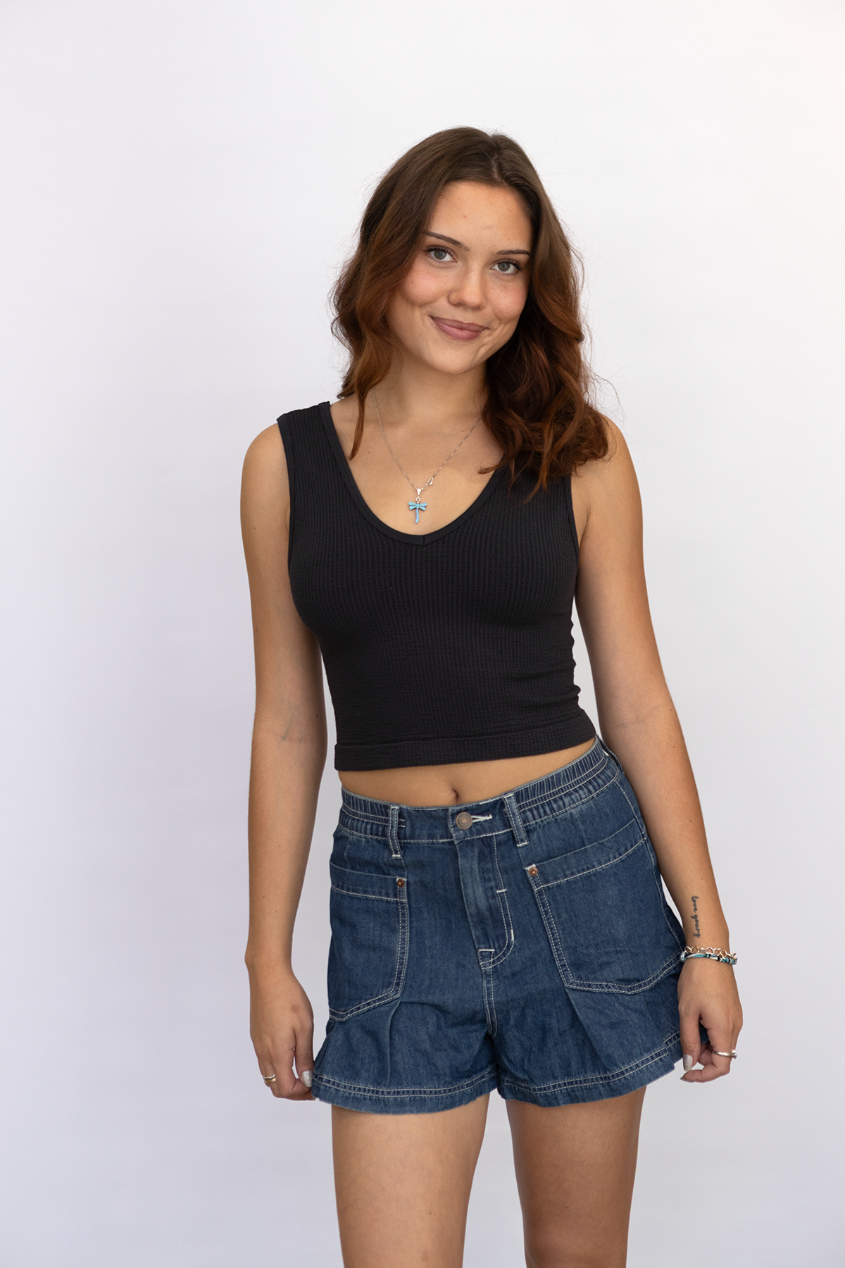 Black Seamless U/V Neck Reversible Tank Top